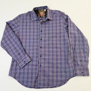 Robert Graham plaid XL long Sleeve embroidered fold‎ over cuff shirt